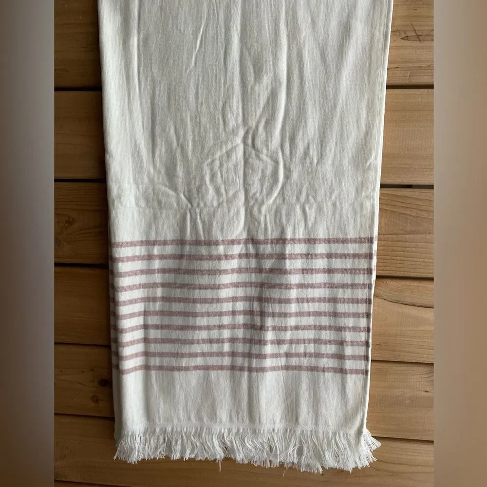 Hearth & Hand Mauve Striped Bath Towel With Fringed Edging